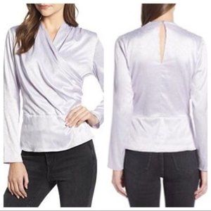 Something Navy Womens Lavender Long Sleeve Blouse Front Wrap Jacquard size Small